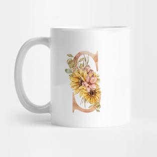 Watercolor sunflower bouquet monogram letter S Mug